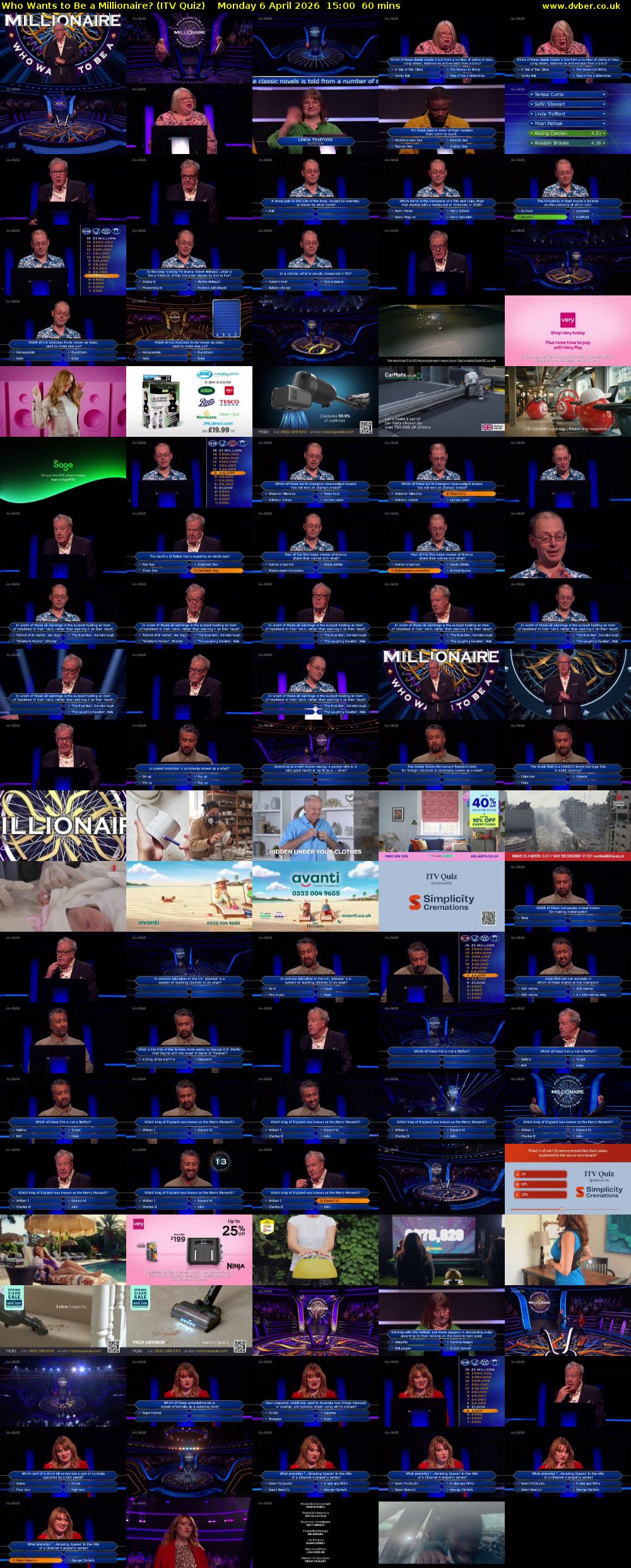 Who Wants to Be a Millionaire? (ITV Quiz) Monday 6 April 2026 15:00 - 16:00
