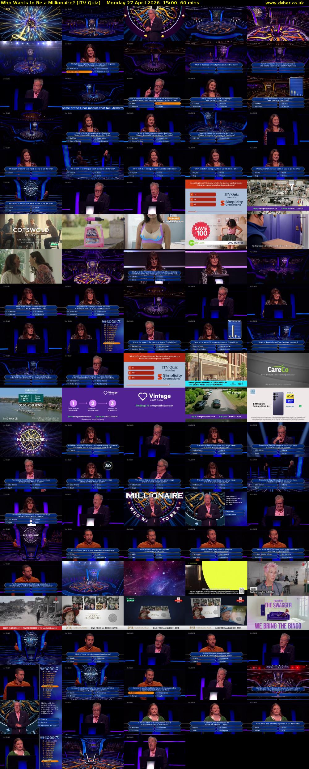 Who Wants to Be a Millionaire? (ITV Quiz) Monday 27 April 2026 15:00 - 16:00
