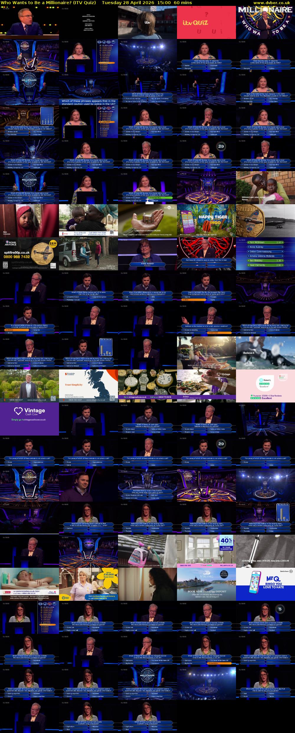 Who Wants to Be a Millionaire? (ITV Quiz) Tuesday 28 April 2026 15:00 - 16:00