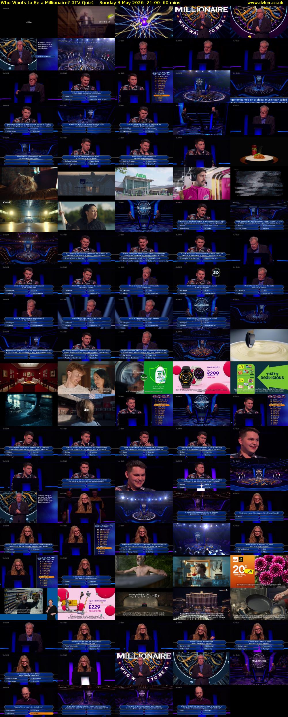 Who Wants to Be a Millionaire? (ITV Quiz) Sunday 3 May 2026 21:00 - 22:00