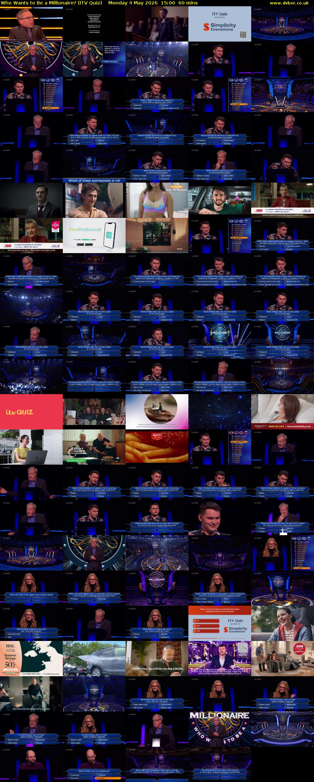 Who Wants to Be a Millionaire? (ITV Quiz) Monday 4 May 2026 15:00 - 16:00