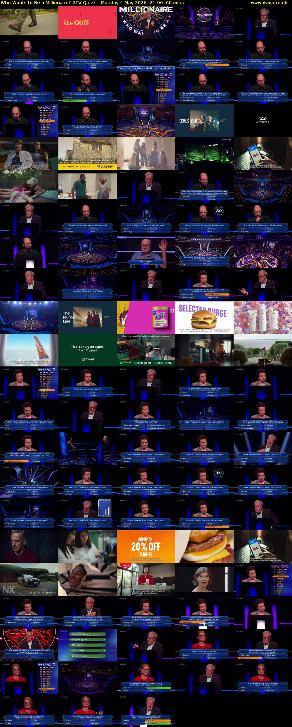 Who Wants to Be a Millionaire? (ITV Quiz) Monday 4 May 2026 21:00 - 22:00