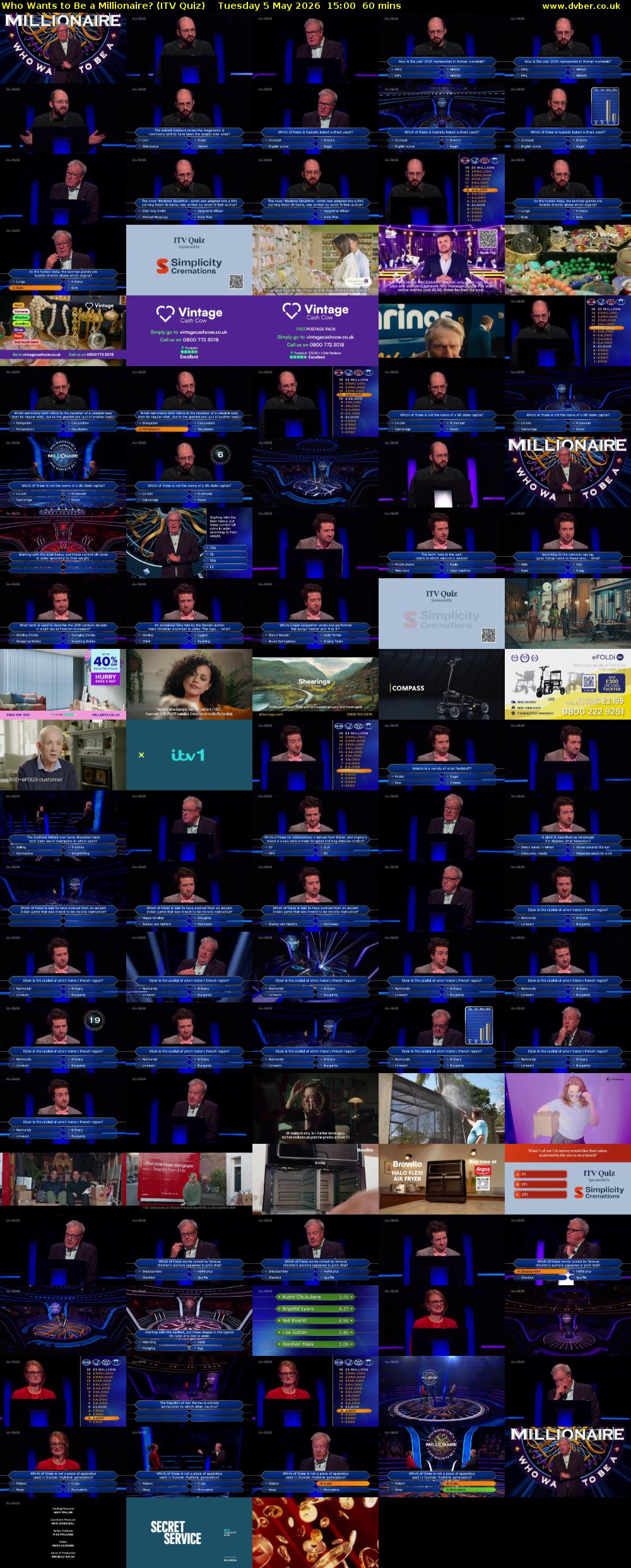 Who Wants to Be a Millionaire? (ITV Quiz) Tuesday 5 May 2026 15:00 - 16:00