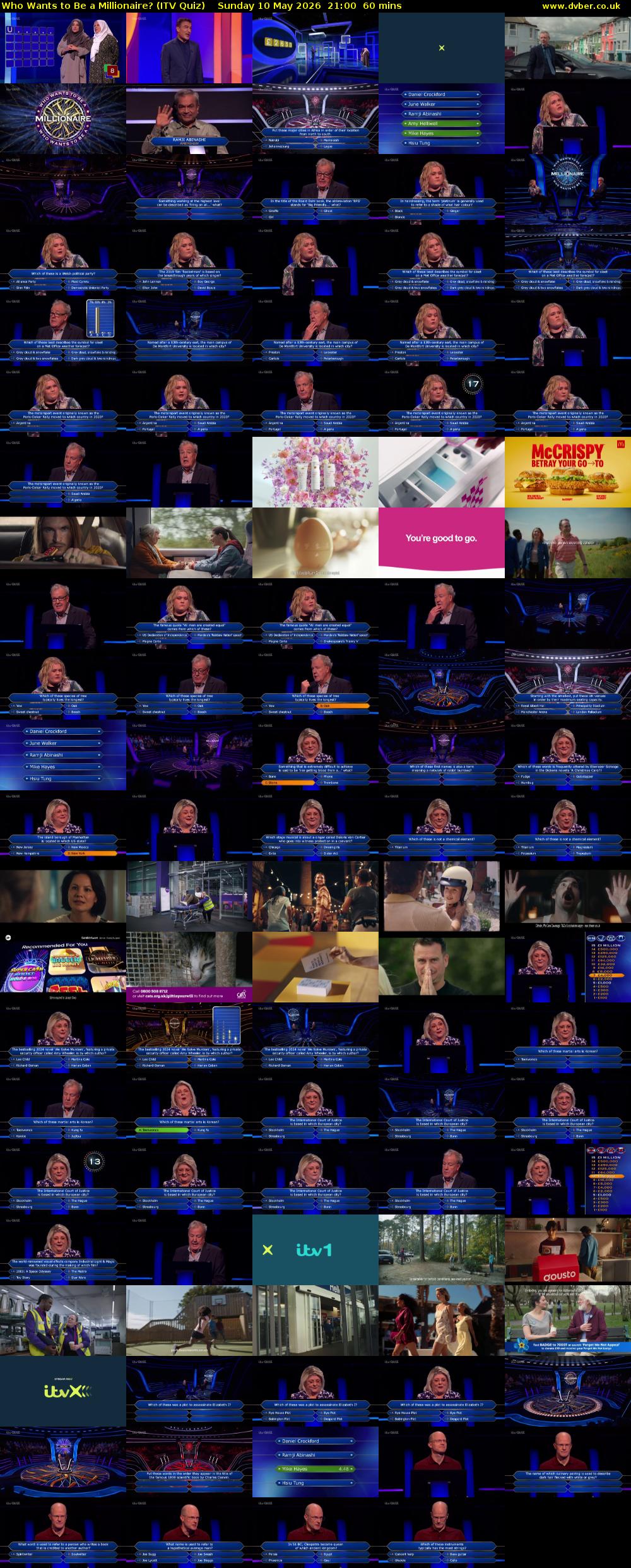Who Wants to Be a Millionaire? (ITV Quiz) Sunday 10 May 2026 21:00 - 22:00