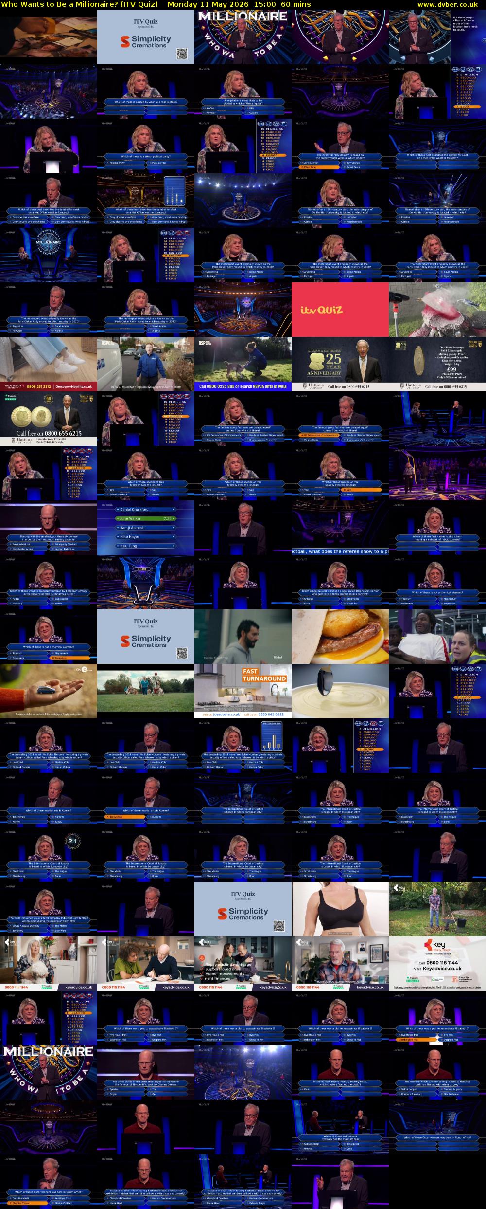 Who Wants to Be a Millionaire? (ITV Quiz) Monday 11 May 2026 15:00 - 16:00