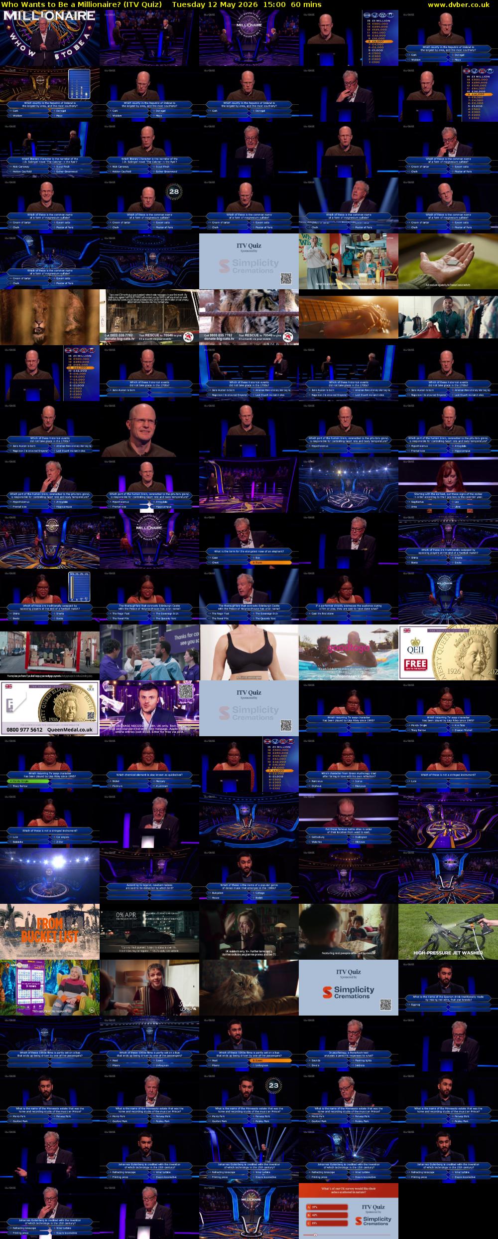 Who Wants to Be a Millionaire? (ITV Quiz) Tuesday 12 May 2026 15:00 - 16:00