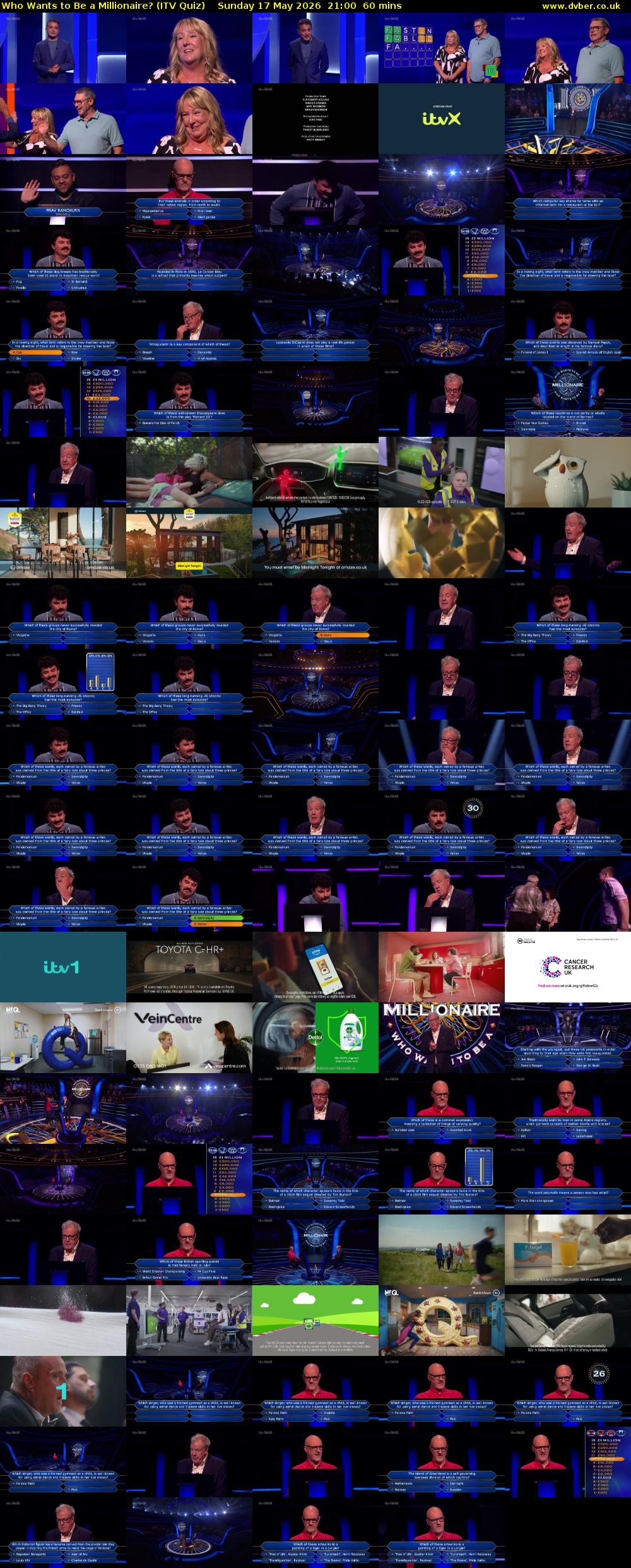 Who Wants to Be a Millionaire? (ITV Quiz) Sunday 17 May 2026 21:00 - 22:00