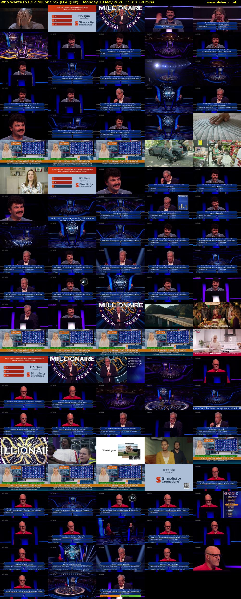 Who Wants to Be a Millionaire? (ITV Quiz) Monday 18 May 2026 15:00 - 16:00