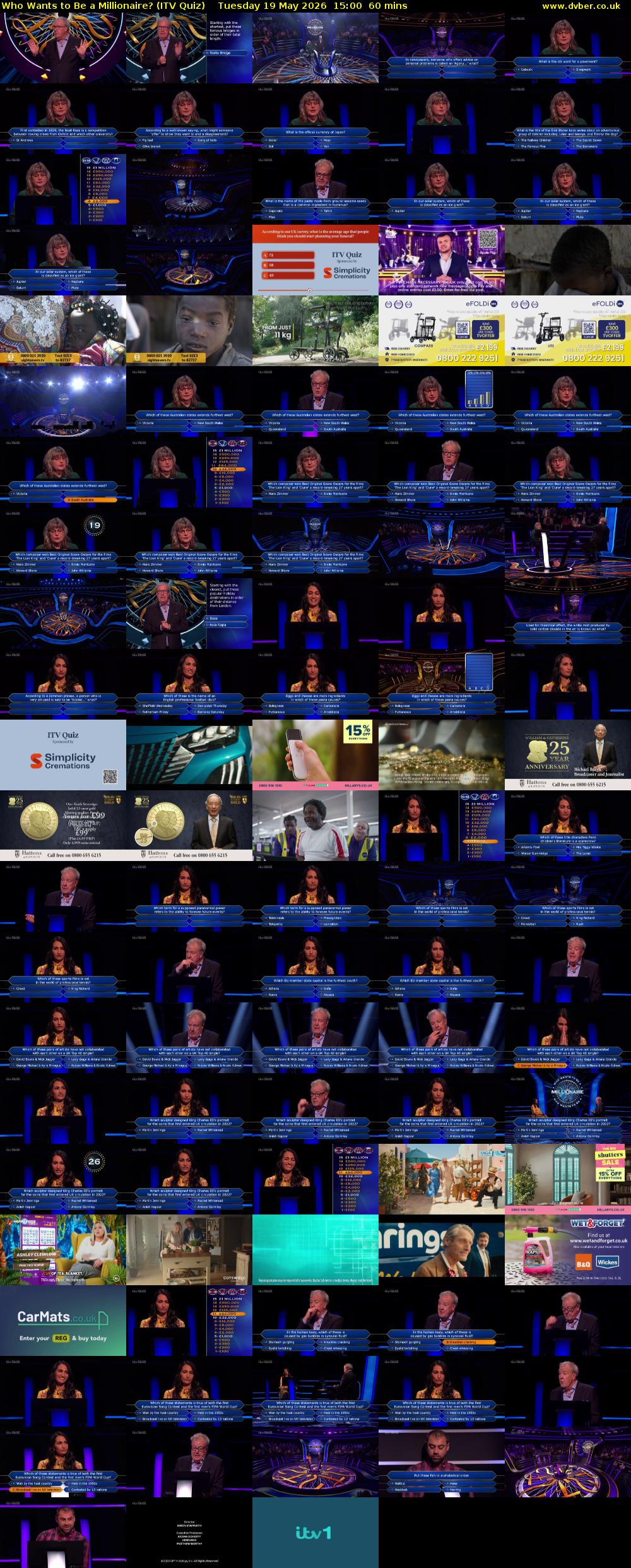 Who Wants to Be a Millionaire? (ITV Quiz) Tuesday 19 May 2026 15:00 - 16:00