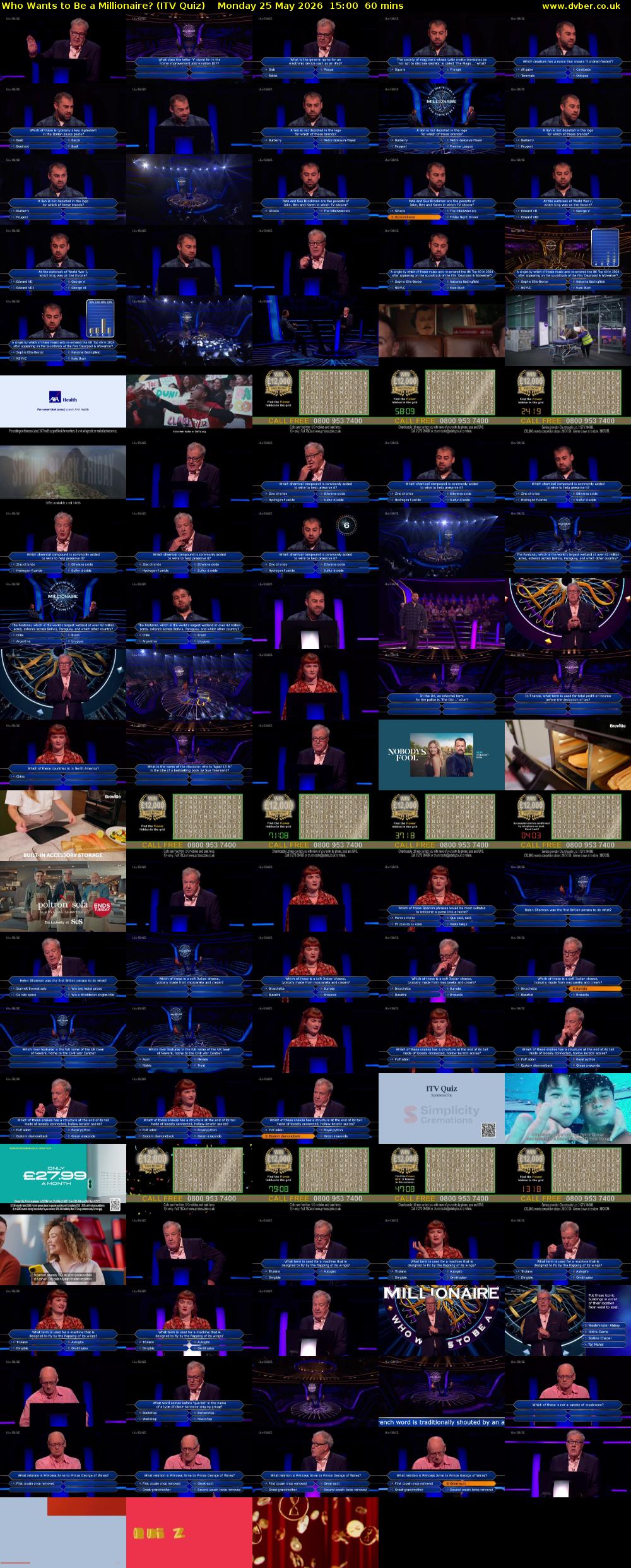 Who Wants to Be a Millionaire? (ITV Quiz) Monday 25 May 2026 15:00 - 16:00