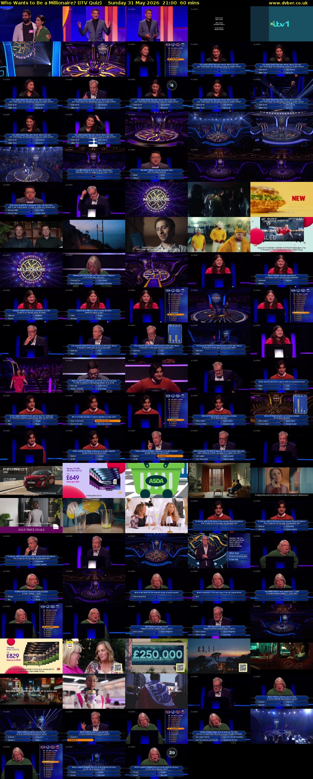 Who Wants to Be a Millionaire? (ITV Quiz) Sunday 31 May 2026 21:00 - 22:00