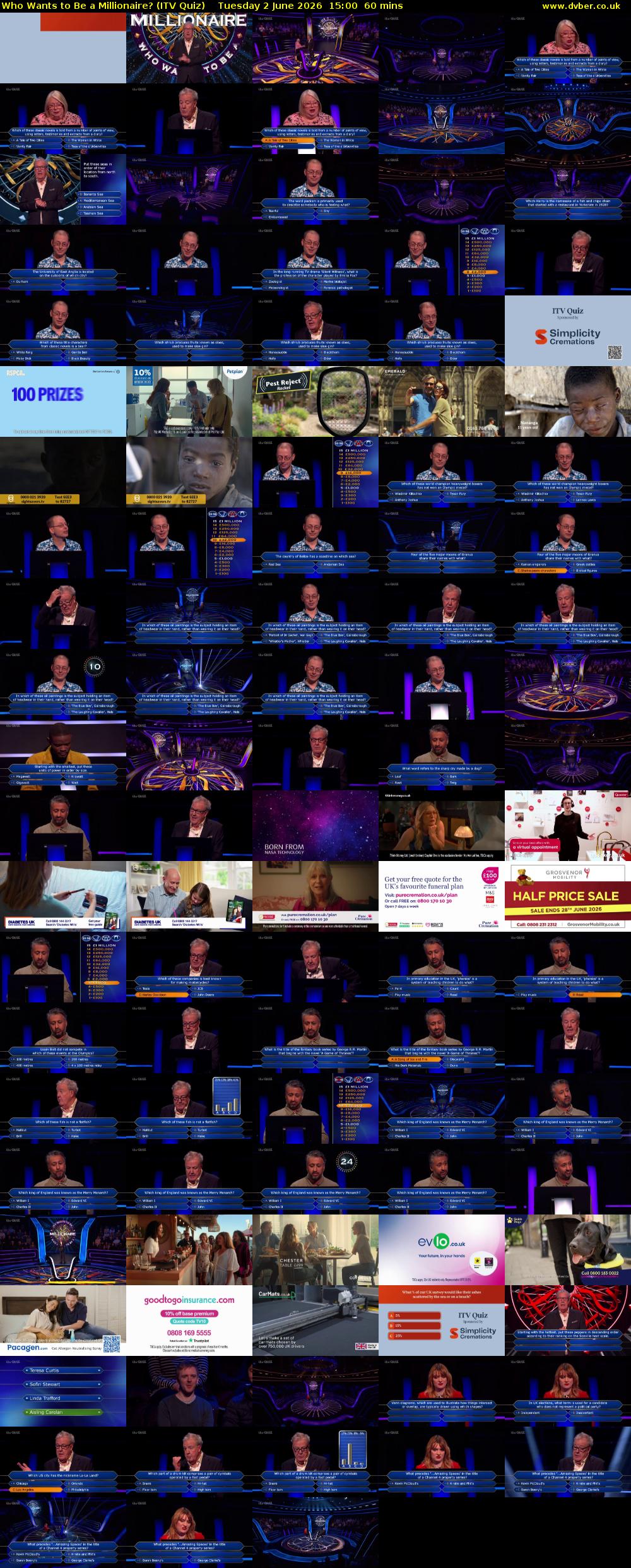 Who Wants to Be a Millionaire? (ITV Quiz) Tuesday 2 June 2026 15:00 - 16:00