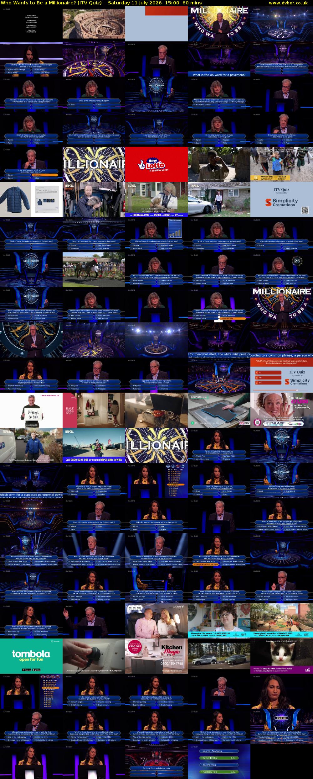 Who Wants to Be a Millionaire? (ITV Quiz) Saturday 11 July 2026 15:00 - 16:00