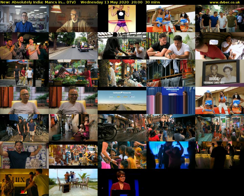 Absolutely India: Mancs in... (ITV) Wednesday 13 May 2020 20:00 - 20:30