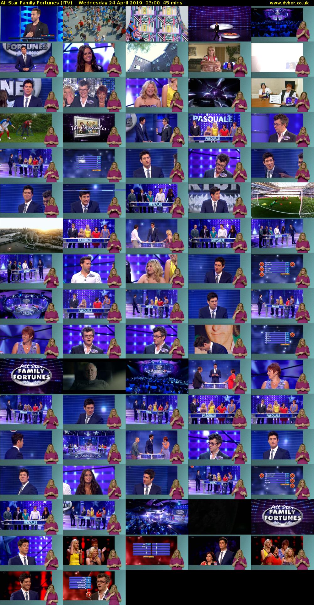 All Star Family Fortunes (ITV) Wednesday 24 April 2019 03:00 - 03:45