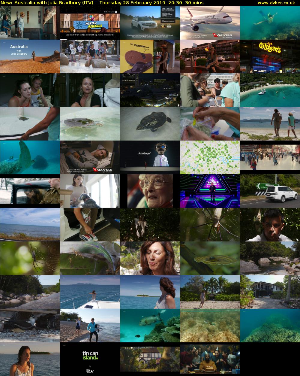 Australia with Julia Bradbury (ITV) Thursday 28 February 2019 20:30 - 21:00