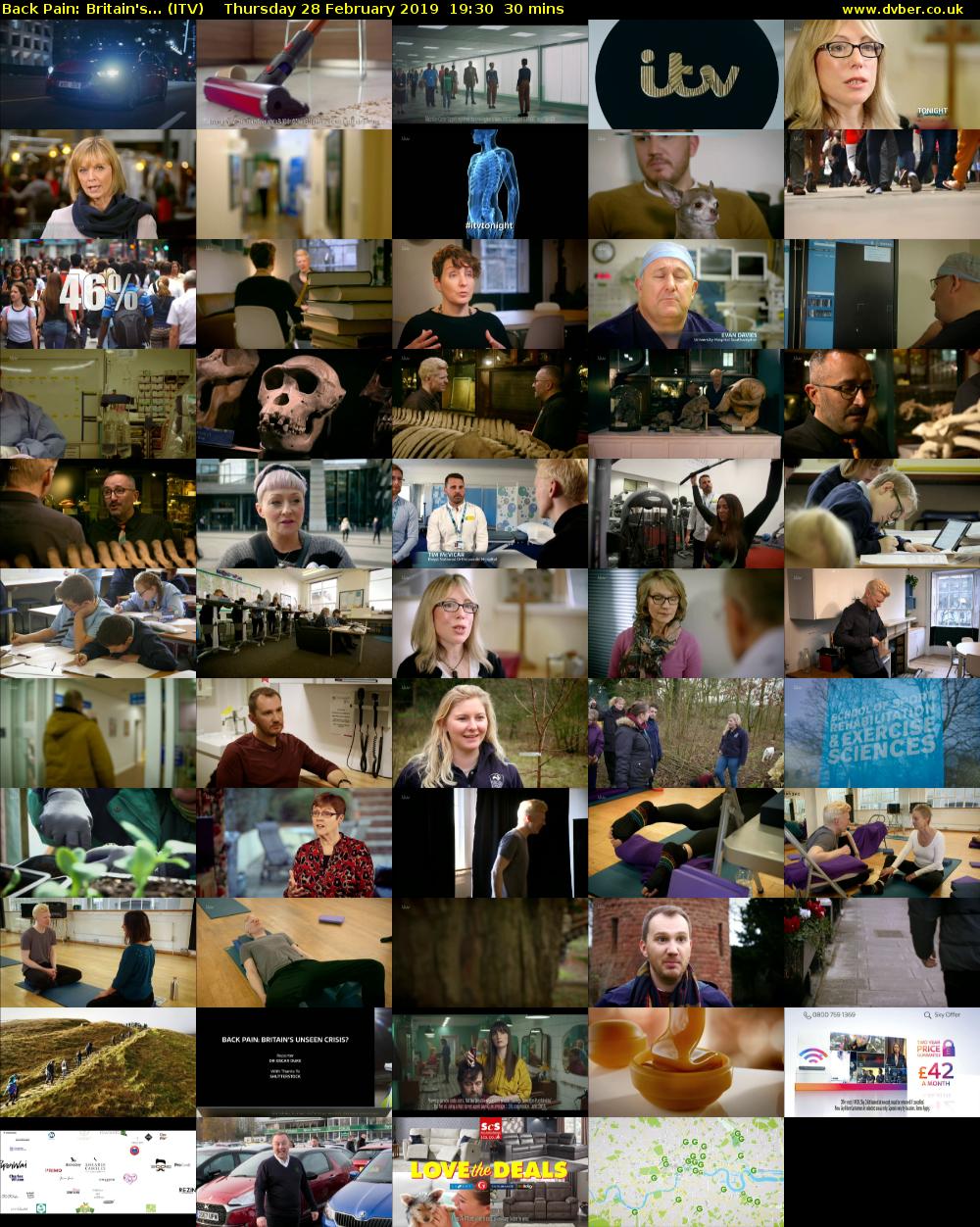 Back Pain: Britain's... (ITV) Thursday 28 February 2019 19:30 - 20:00