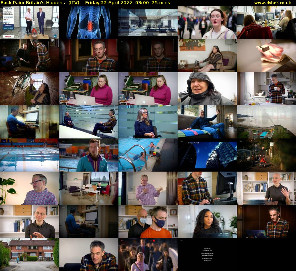 Back Pain: Britain's Hidden... (ITV) Friday 22 April 2022 03:00 - 03:25