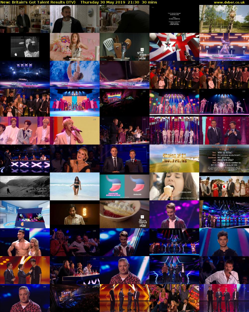 Britain's Got Talent Results (ITV) Thursday 30 May 2019 21:30 - 22:00