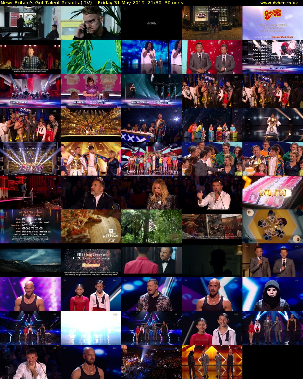 Britain's Got Talent Results (ITV) Friday 31 May 2019 21:30 - 22:00