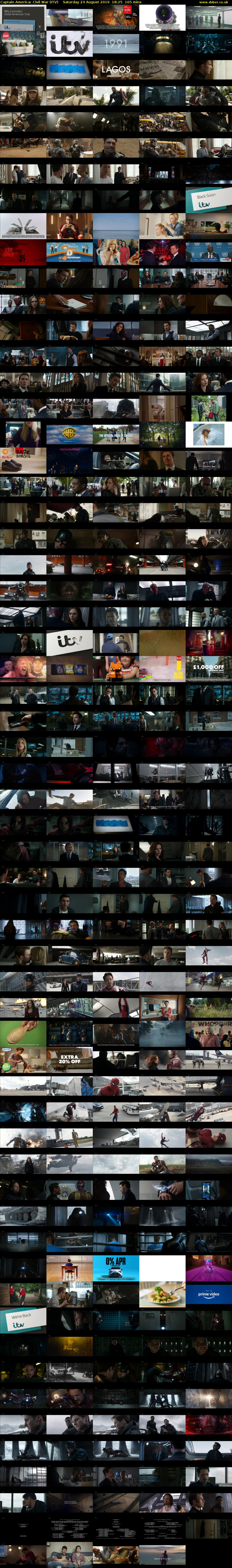 Captain America: Civil War (ITV) Saturday 24 August 2019 18:25 - 21:10