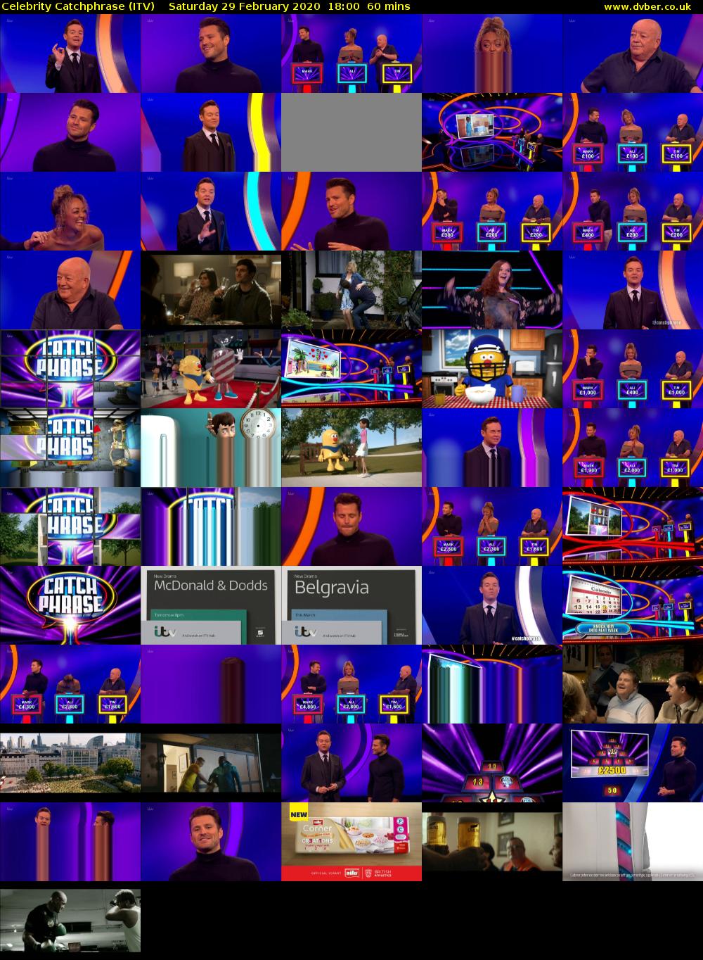 Celebrity Catchphrase (ITV) Saturday 29 February 2020 18:00 - 19:00