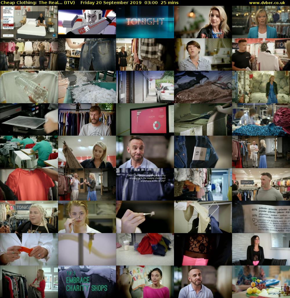 Cheap Clothing: The Real... (ITV) Friday 20 September 2019 03:00 - 03:25