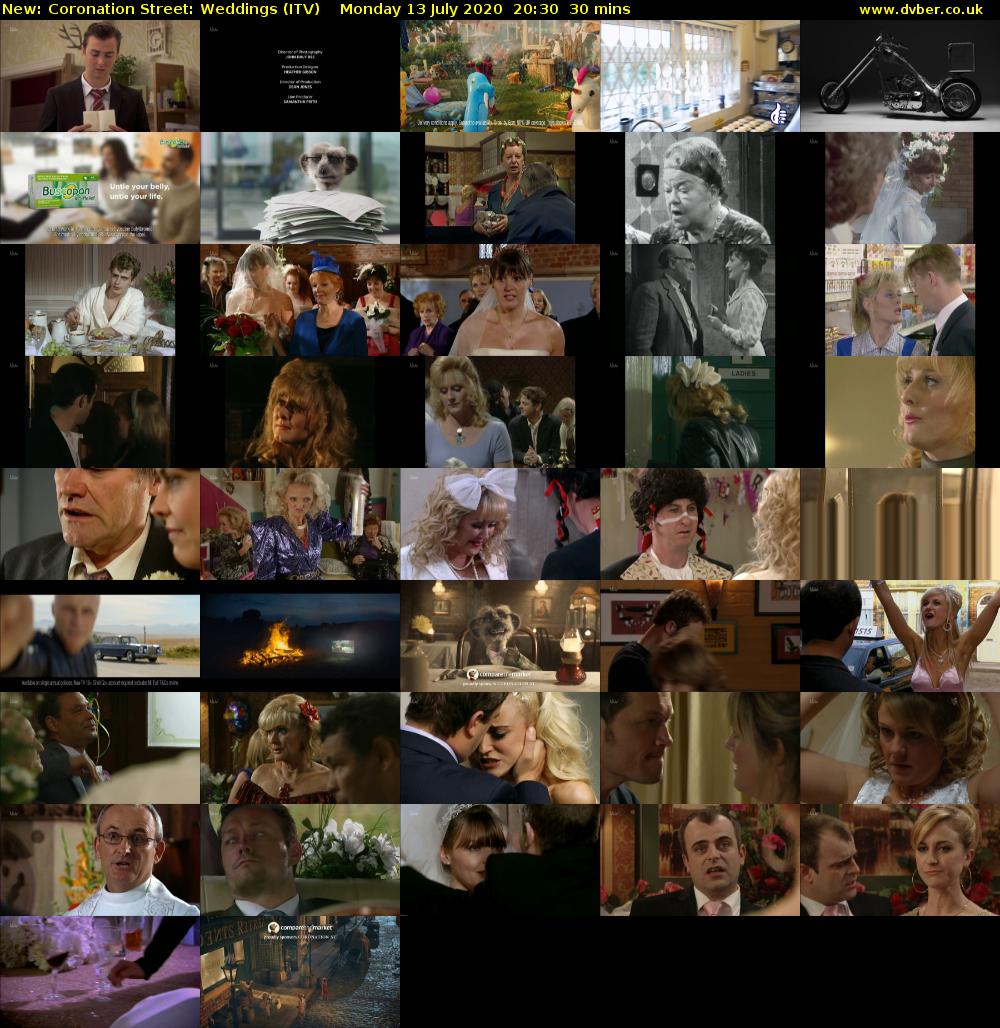 Coronation Street: Weddings (ITV) Monday 13 July 2020 20:30 - 21:00