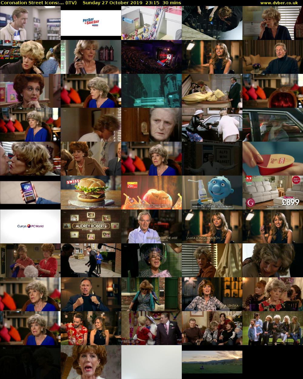 Coronation Street Icons:... (ITV) Sunday 27 October 2019 23:15 - 23:45