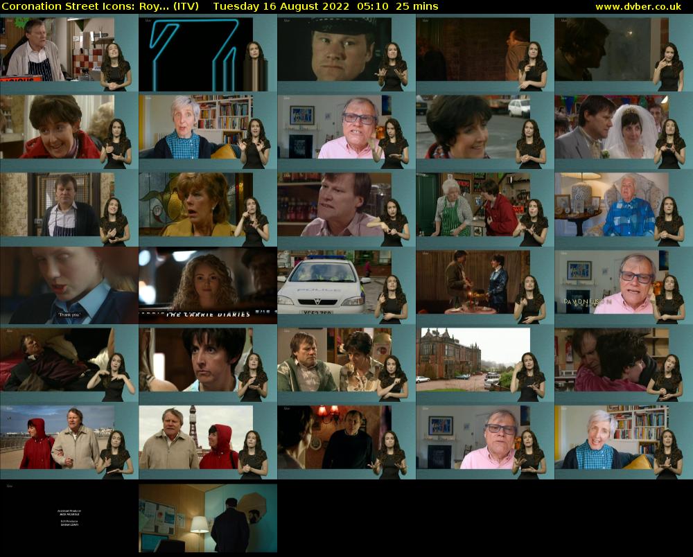 Coronation Street Icons: Roy... (ITV) Tuesday 16 August 2022 05:10 - 05:35