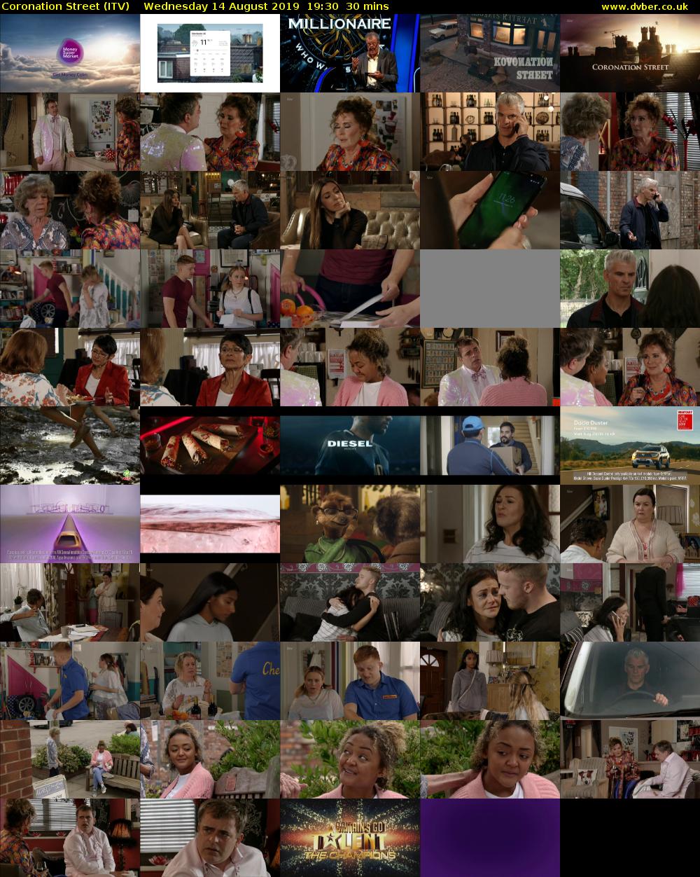 Coronation Street (ITV) Wednesday 14 August 2019 19:30 - 20:00