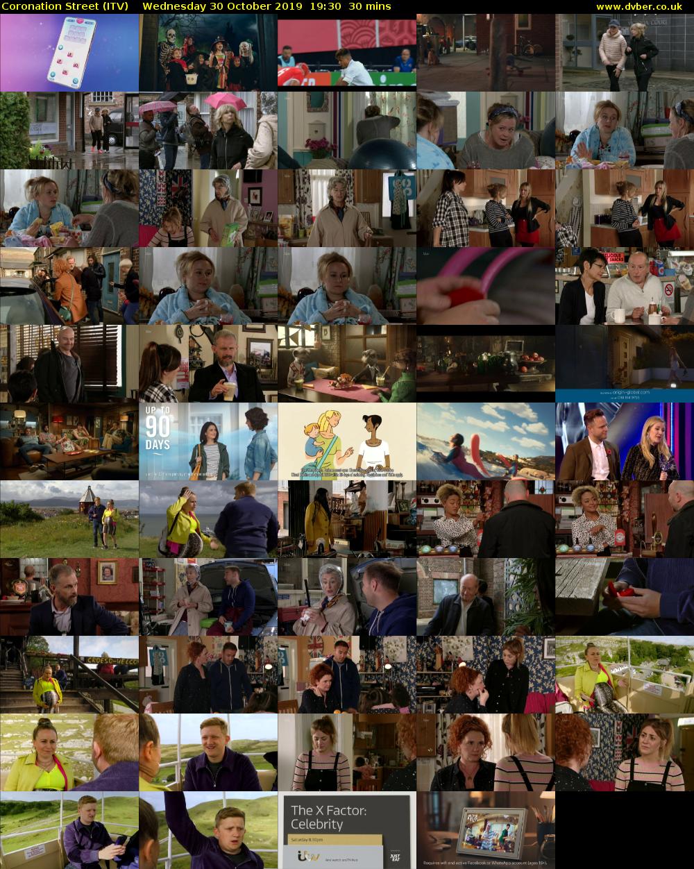 Coronation Street (ITV) Wednesday 30 October 2019 19:30 - 20:00