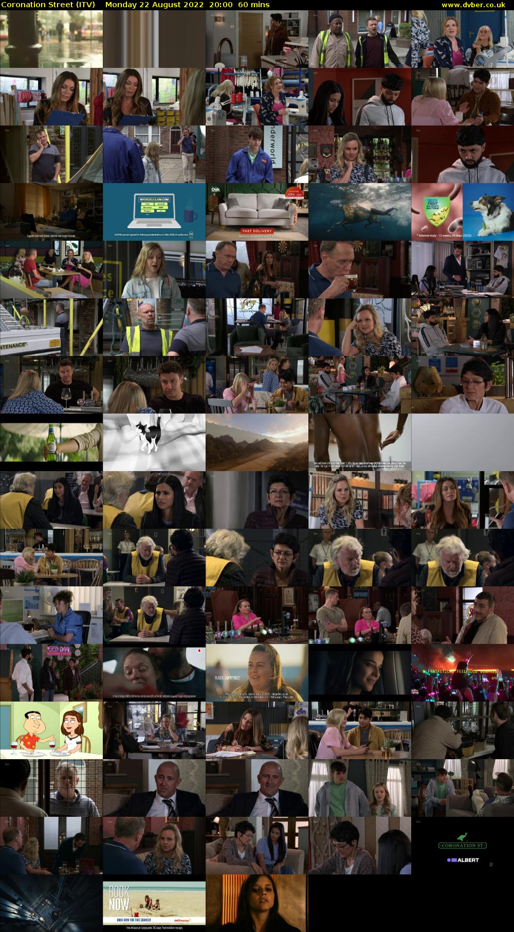 Coronation Street (ITV) Monday 22 August 2022 20:00 - 21:00