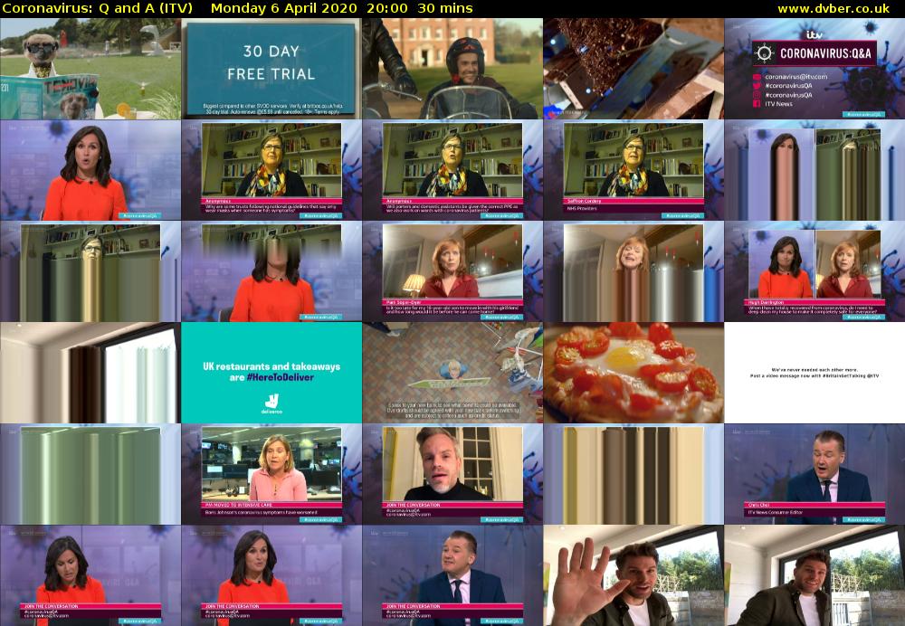 Coronavirus: Q and A (ITV) Monday 6 April 2020 20:00 - 20:30