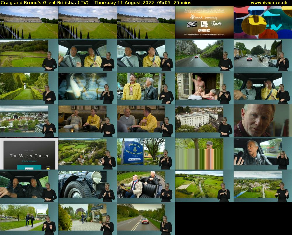 Craig and Bruno's Great British... (ITV) Thursday 11 August 2022 05:05 - 05:30