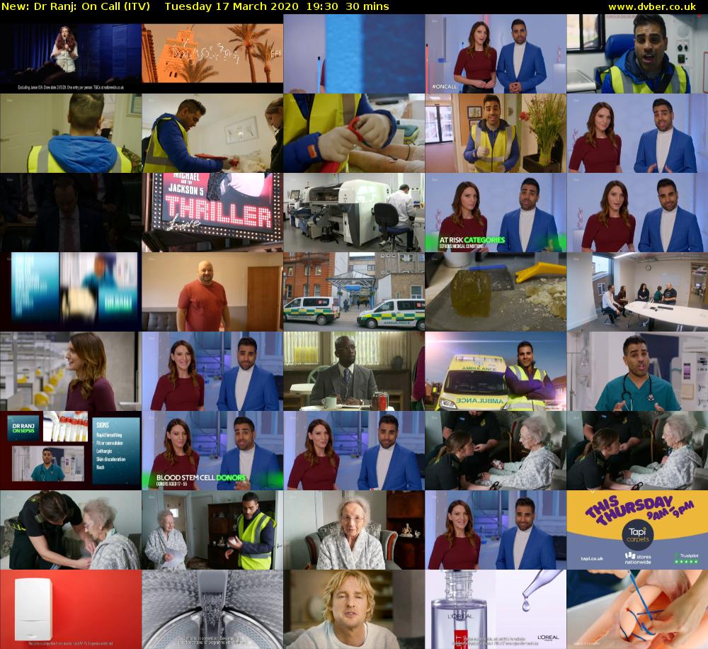 Dr Ranj: On Call (ITV) Tuesday 17 March 2020 19:30 - 20:00