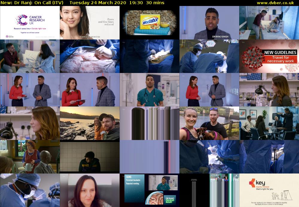Dr Ranj: On Call (ITV) Tuesday 24 March 2020 19:30 - 20:00