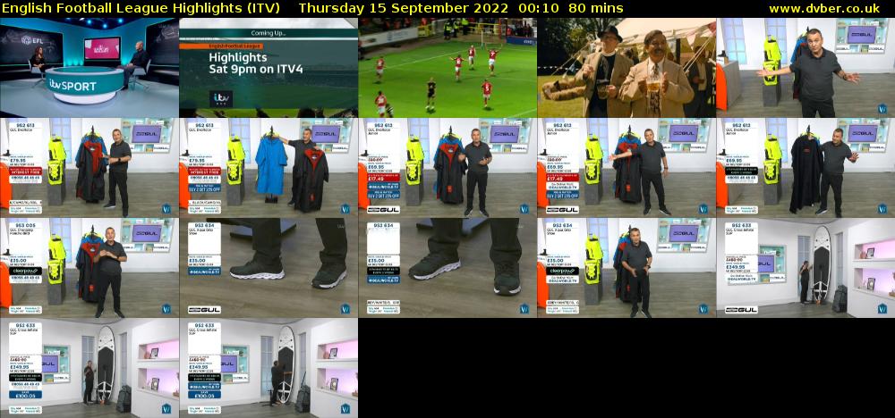 English Football League Highlights (ITV) Thursday 15 September 2022 00:10 - 01:30