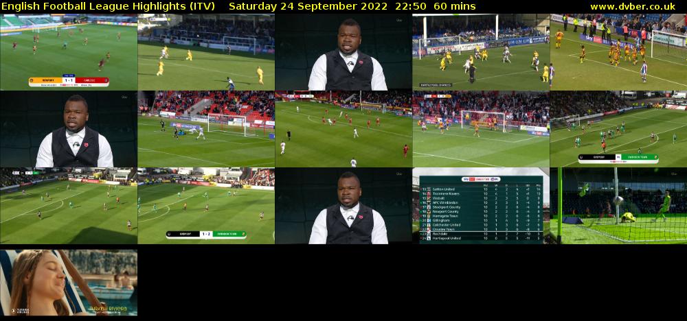 English Football League Highlights (ITV) Saturday 24 September 2022 22:50 - 23:50