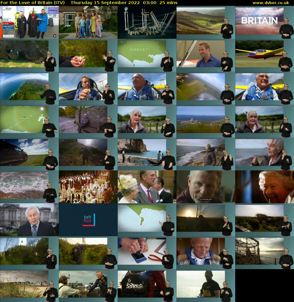 For the Love of Britain (ITV) Thursday 15 September 2022 03:00 - 03:25