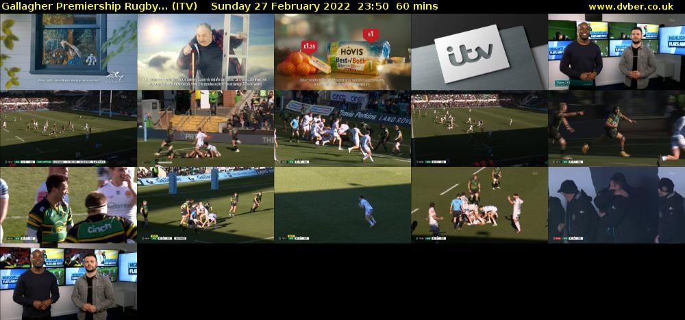 Gallagher Premiership Rugby... (ITV) Sunday 27 February 2022 23:50 - 00:50