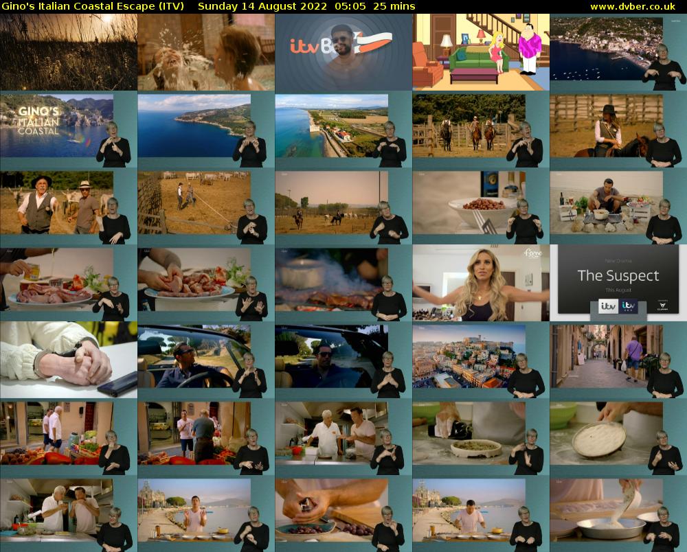 Gino's Italian Coastal Escape (ITV) Sunday 14 August 2022 05:05 - 05:30
