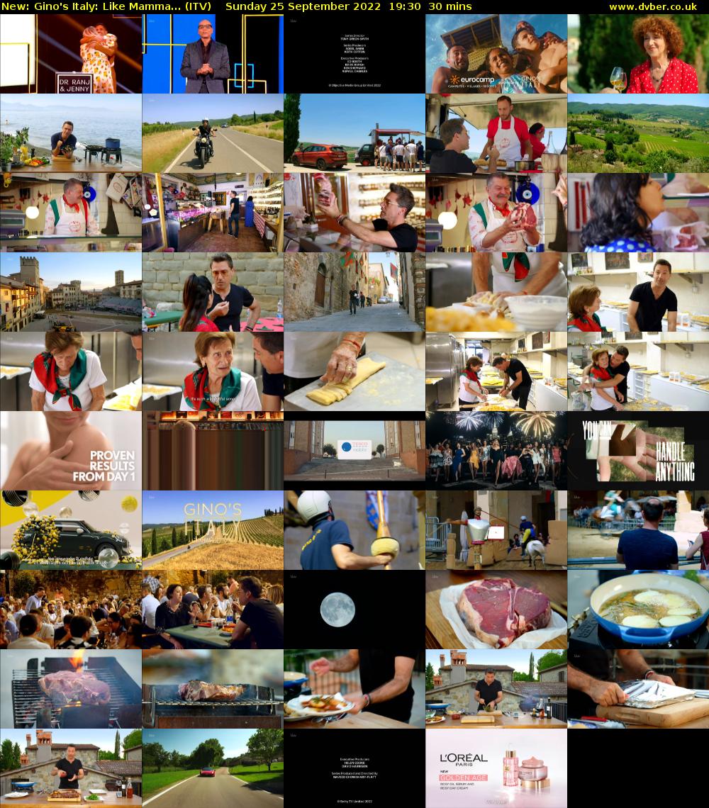 Gino's Italy: Like Mamma... (ITV) Sunday 25 September 2022 19:30 - 20:00