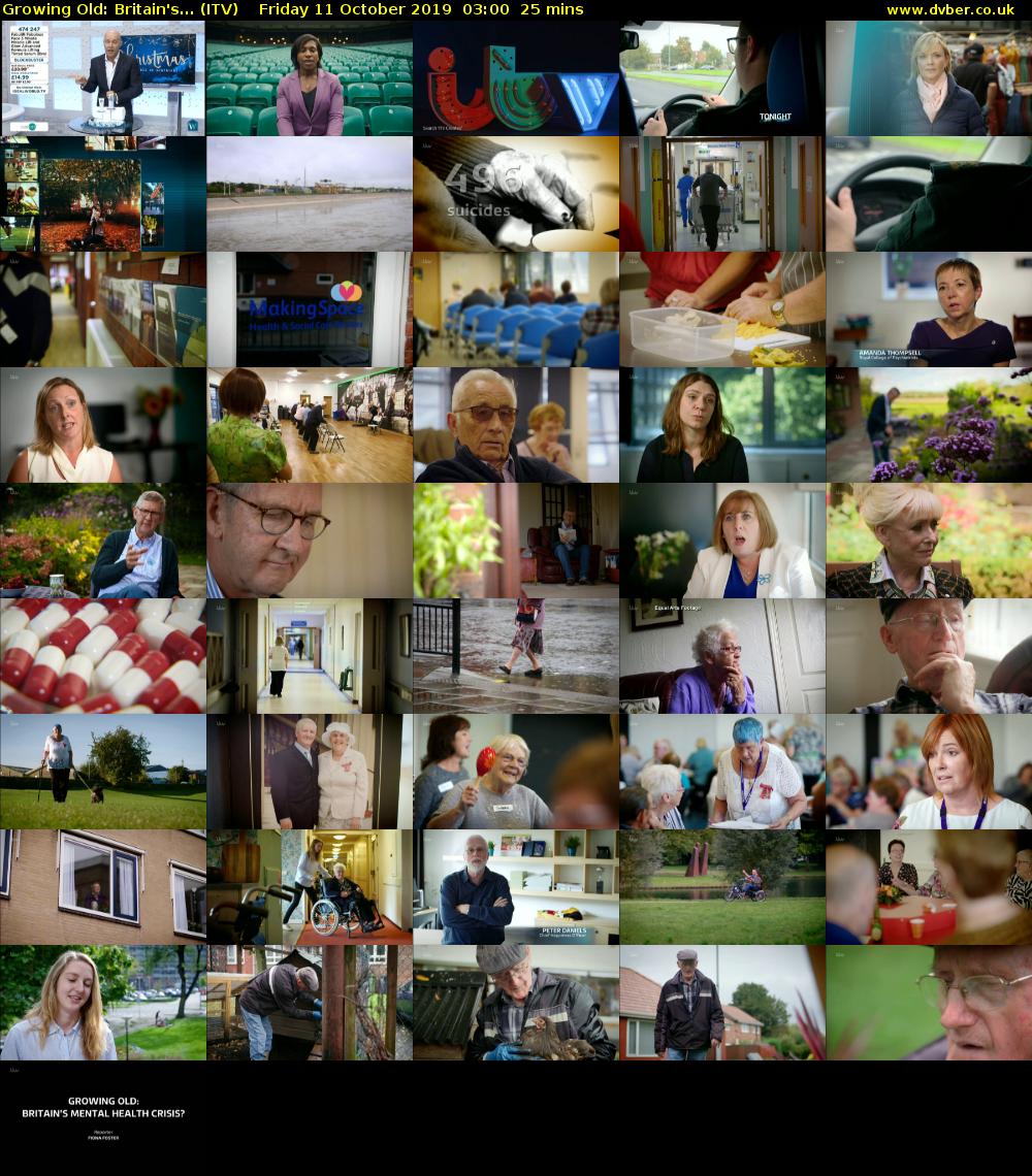 Growing Old: Britain's... (ITV) Friday 11 October 2019 03:00 - 03:25