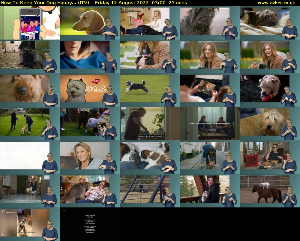 How To Keep Your Dog Happy... (ITV) Friday 12 August 2022 03:00 - 03:25