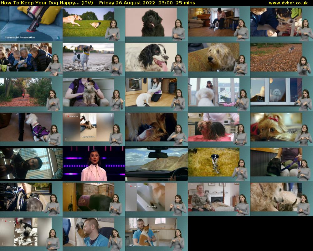 How To Keep Your Dog Happy... (ITV) Friday 26 August 2022 03:00 - 03:25