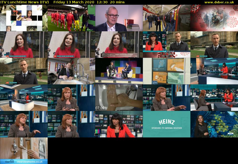 ITV Lunchtime News (ITV) Friday 13 March 2020 12:30 - 12:50