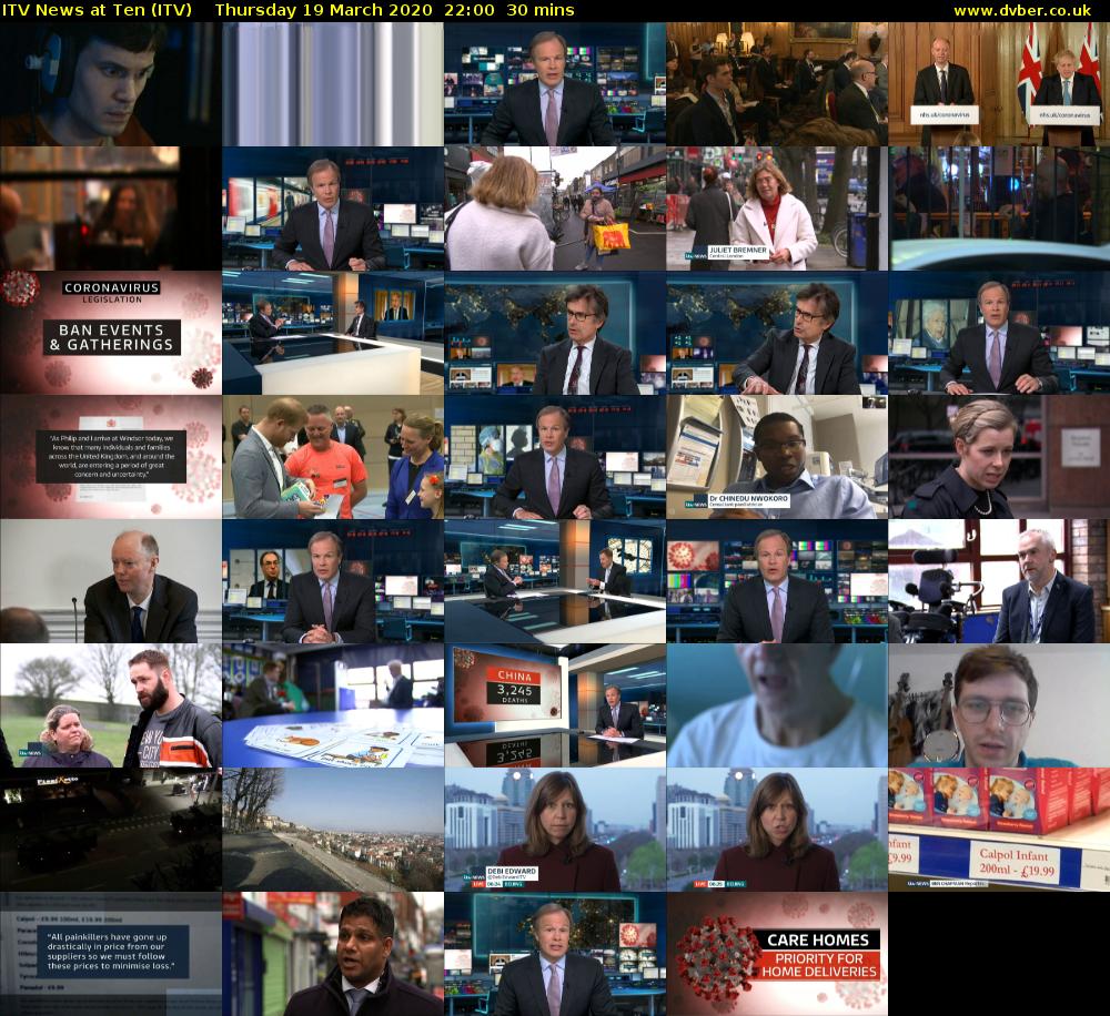 ITV News at Ten (ITV) Thursday 19 March 2020 22:00 - 22:30