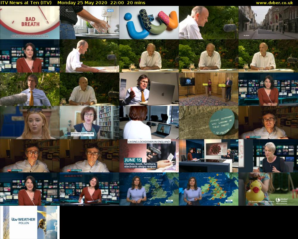 ITV News at Ten (ITV) Monday 25 May 2020 22:00 - 22:20