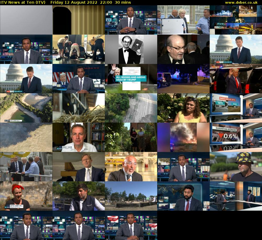 ITV News at Ten (ITV) Friday 12 August 2022 22:00 - 22:30